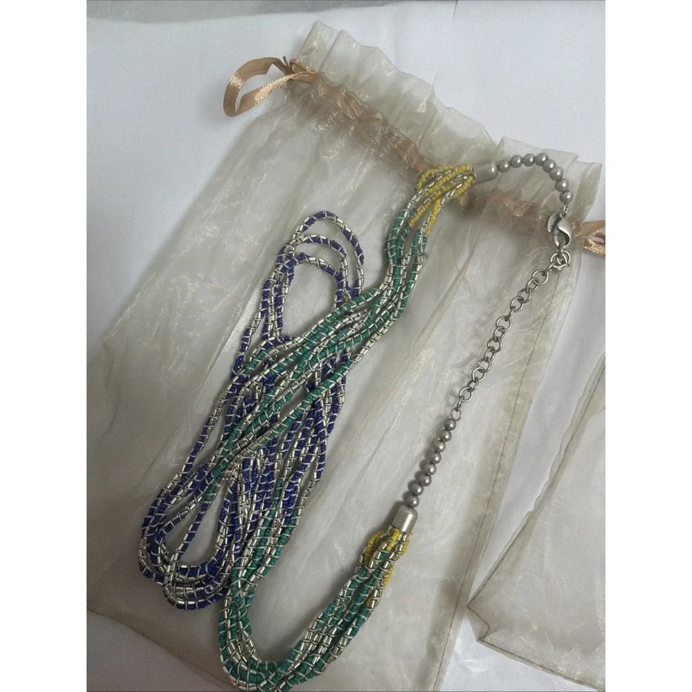 2 Long‎ Chico's Necklace Colorful Beaded Womens Statement Necklaces Silver Claw